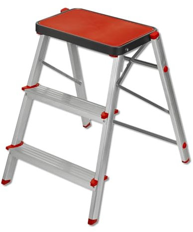 HR Hogar - Taburete Plegable 3 Peldaños, Escalera Tijera de Aluminio - Fabricado en Europa - Antideslizante, Portátil, Resistente, Fácil Almacenamiento, Diseño Elegante para Uso Doméstico