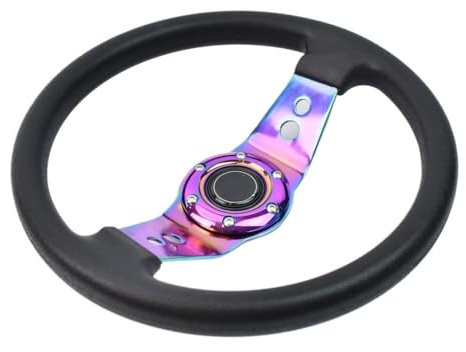 Volante Desplazado,Volante Coche Volante Deportivo Universal de PU Modificado de 350 mm con Soporte Plano