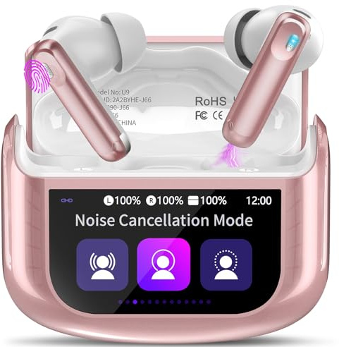 Wireless Earbuds, 48H Smart Touch Screen Ear Buds Wireless Bluetooth 5.4 Headphones In Ear, ANC/ENC Noise Cancelling Mic Bluetooth Earbuds, 5 EQ Modes, HiFi Stereo, IPX7 Waterproof Earphones Rose Gold