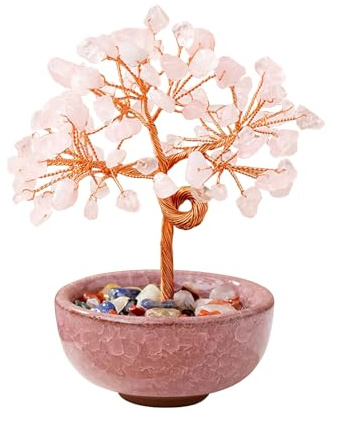 JurciCat árbol De Vida Cristal Feng Shui Decoración 81 Cristales árbol De Piedras Preciosas con Base Decoración Espiritual para Regalo Y Buena Suerte（Cuarzo Rosa）