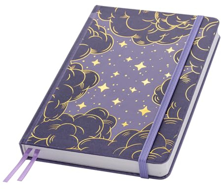 Crein Lynh Dot Grid Journal with 160GSM Thick Paper, 192 Pages, A5 Dotted Notebook for Work, School, Travel | 180° Lay Flat, Foil Stamped Cover, Elastic Band, 2 Bookmarks & Inner Pocket (Dark Purple)