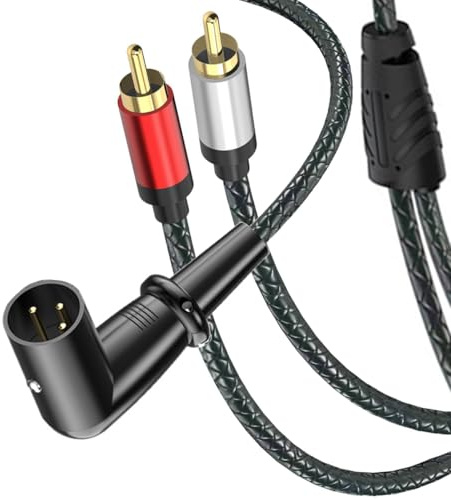 HTGuoji Cavo adattatore da XLR a RCA a 90 gradi, ad angolo retto da XL R maschio a 2 RCA Mal e stereo, cavo adattatore per amplificatore e microfono (2 metri) (XLR maschio 90 gradi)