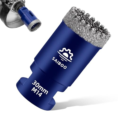SAIBOO Broca de Diamante 30mm Sierra Perforadora de Diamante Broca para Azulejos para Porcelánico Cerámica Mármol Granito Piedra, para Amoladoras Angulares (M14 Rosca)