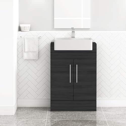 Royal Bathrooms Elena 600mm 2 Door Floor Standing Storage Cabinet Vanity Unit with Semi Recessed Basin Sink - Hale Black