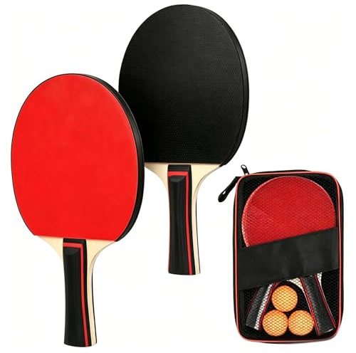 Tischtennis Set: 2 Tischtennisschläger Set & 3 Tischtennisbälle & Tragetasche, Tischtennis Schläger Set Profi, Ping Pong Bälle, Bälle für Anfänger Profis Familien Indoor Outdoor