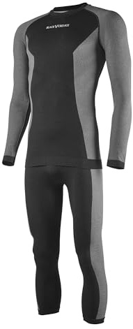 Black Crevice Men's Functional Underwear Set, Thermal Long Sleeve Shirt & 3/4 Trousers, Warm Men's Ski Underwear, Winter Thermal Underwear, 10-Black, L-XL