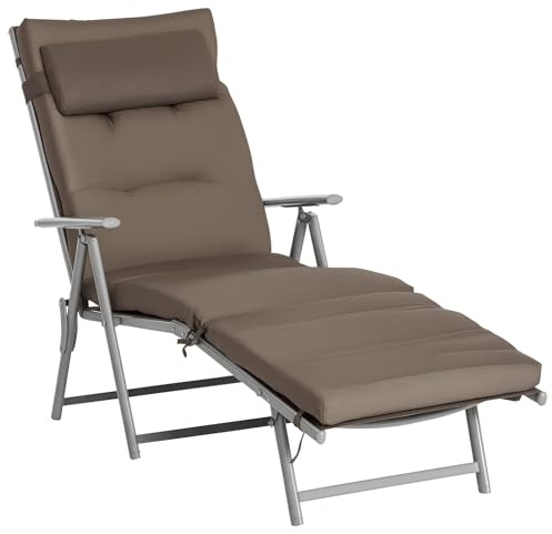 Outsunny Tumbona Plegable Tumbona de Jardín con Respaldo Ajustable en 7 Posiciones con Cojín Cuerpo Entero y Cabeza para Terraza Piscina Carga 165 kg 137x63,5x100,5 cm Marrón
