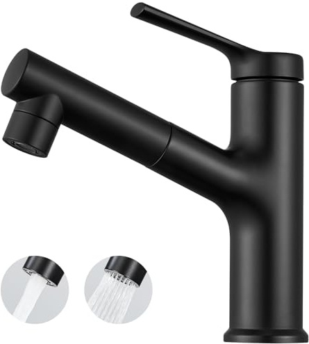 CECIPA Grifo Lavabo baño negro con ducha extraíble para lavar el cabello