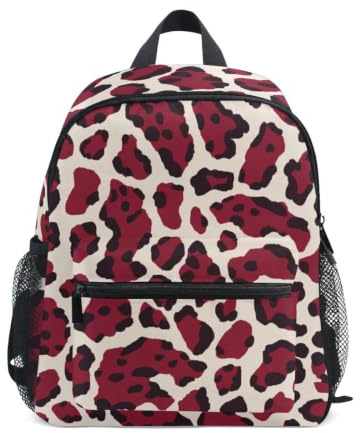 diaper bag backpack two kids with name tag Beige Red Leopard Print