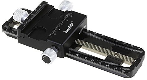 Haoge MFR-180 - Carril de enfoque macro deslizante para enfoque de precisión, apilamiento, apilamiento, diapositiva nodal, macro primer plano, fotografía de primer plano, abrazadera de liberación