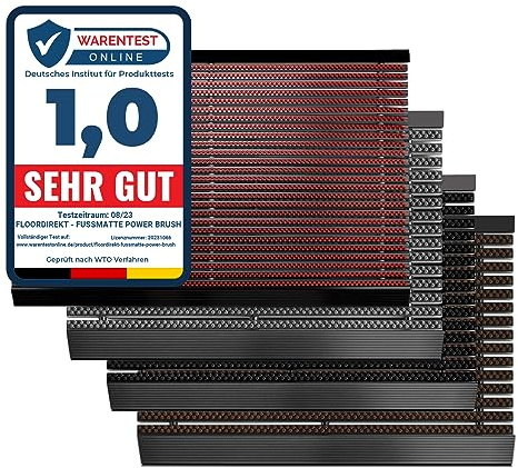 Floordirekt Fußmatte Power Brush 50 x 80 cm, Schwarz - Schmutzfangmatte Fußabtreter für außen und innen - Fussmatte Schuhabstreifer Türmatte