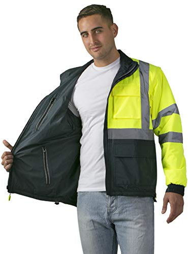JORESTECH Hi-Visibility 4-in-1 Reversible Work Jacket with Removable Sleeves, ANSI/ISEA 107-2015 Class 3 Type R Safety Jacket