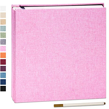 Yopih Selbstklebendes Fotoalbum aus Leinen 40 Seiten, 33x32 cm, Rosa