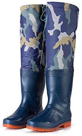 QTDZ Unisex Mehrzweck VerDicket Watthosen Schuhe Leichte wasserdichte Gummi Stiefel 60Cm Super Höhe Tragbar Watstiefel Jagdstiefel Herren Damen PVC/Nylon Angeln Stiefel,Blau,43 EU