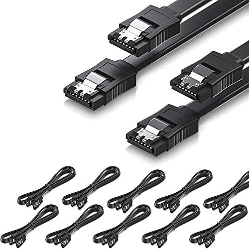 CORN SATA Cable III 10 Pack 6Gbps Straight HDD SDD Data Cable with Locking Latch 16 Inch(40cm) for SATA HDD, SSD, CD Driver, CD Writer