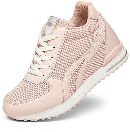 AONEGOLD Kilskor för kvinnor sneakers höga sneakers vår/sommar kilklack 7 cm, Färg: rosa, 38 EU