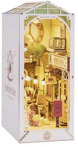 ROWOOD DIY Book Nook Kit | 3D Puzzle Buchstützen aus Holz | DIY Booknook Miniatur Haus Kit | Holzpuzzle Modellbausatz für Erwachsene und Kinder - Sunshine Town