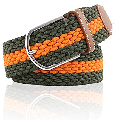 NiceYnn 105cm Ceinture Tressée Élastique Femme Homme Largeur 3.3cm Boucle à Aiguilles pour Sport Anniversaire Noël Saint-Valentin Vert Orange