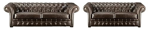 Vente-unique-Divano 3+2 posti Chesterfield in pelle invecchiato - Marrone - CLOTAIRE