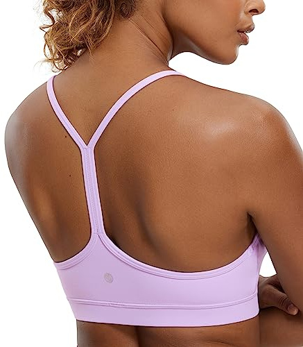 CRZ YOGA Damen Butterluxe Racerback Sport BH Gepolstert Ohne Bügel Y-Rücken Yoga Bra Sommer Atmungsaktiv Spaghetti Top Elfen-Purpur M