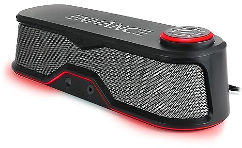 ENHANCE SB1 PC Gaming Altavoz - USB Powered Ordenador Barra de Sonido, Altavoz Debajo del Monitor con Pico de 10W, Perilla de Control de Volumen LED, Paso de Auriculares, Soundbar para Juegos para PC