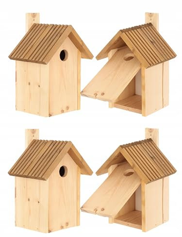 MAZUR 4x Nistkasten zum Aufhängen | Vogelhaus | Bausatz | handgemacht in Europa | für Meisen, Kleinvöge & Wildvögel | Wetterfest aus robusten Kiefernholz | Nisthaus | Hand made | für Garten und Balkon