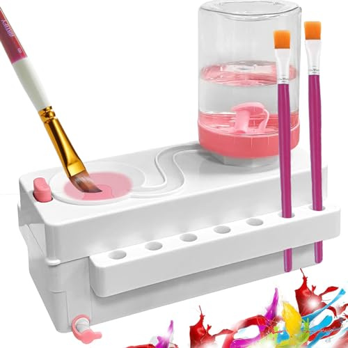 QSULNN Pinselreiniger Bürstenspüler, Pinsel Reiniger Wasserkreislaufspüler, Multifunktionaler Brush Rinser, Make up Pinsel, Künstlerbedarf Bürstenspüler für Acryl, Aquarell und auf Wasserbasis, Rosa