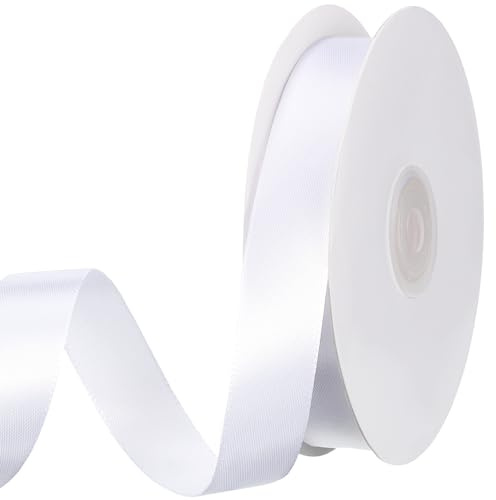 woric 20mm*50m White Ribbon, Satin Gift Ribbons White Ribbon for Gift Wrapping Wedding Graduation Birthday Christening Party Bows Crafting Decoration