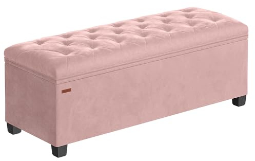 SONGMICS Storage Ottoman Bench, Ottoman Foot Rest with Legs, 40 x 110 x 40 cm, End of Bed Bench, Storage Chest, Load up to 300 kg, for Living Room, Bedroom, Entryway, Jelly Pink LSF089R02