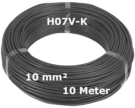 H07V-K Verdrahtungsleitung 10mm² Schwarz - 10 Meter - feindrähtig Litze Kabel Leitung 10mm² 10mm2