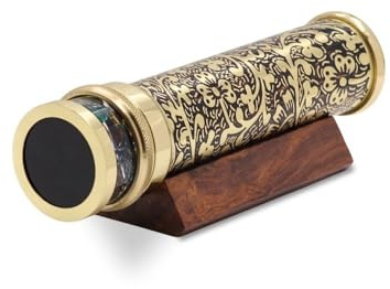 RII Caleidoscopio de latón lacado grabado hecho a mano, cámara de objetos de aceite, caleidoscopio clásico, ideas de regalo únicas para alguien especial, (7 x 1.5 pulgadas)