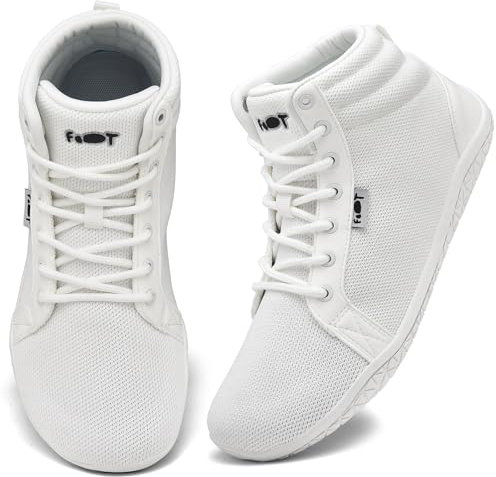Wizshoe Barfußschuhe Hi top Herren Damen Breite Sneaker Barfuss Schuhe Leicht Walking Zehenschuhe Bequem Unisex Minimalistische Trail Fitness Fitnessschuhe Zero Drop Sohle rutschfest Weiß 42 EU