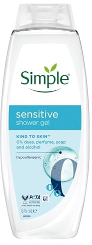 Simple Kind to Skin Shower Gel Sensitive, Body Wash with 8 Hour Moisturisation, Hypoallergenic Ultra-Gentle for Most Sensitive Skin, 675 ml