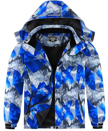 Lonthanly Boy's Waterproof Ski Jacket Warm Winter Snow Coat Kids Fleece Snowboarding Jackets Thick Hooded Windproof Coats Boy-Blue/C-8-9