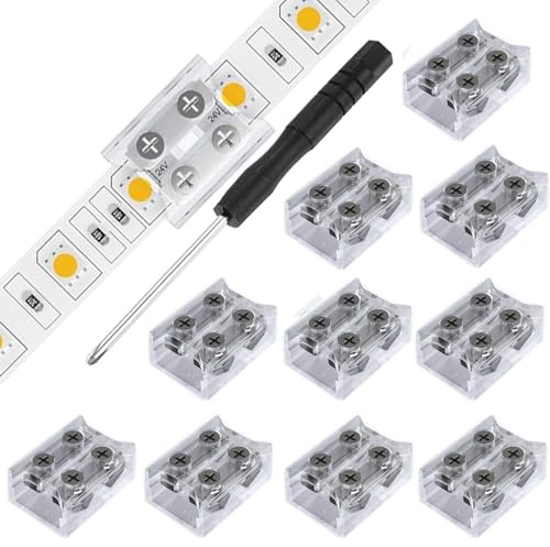 RUNCCI-YUN 10piezas conector cinta 5 V, 12 V, 24 V LED 2 pines 10 mm con destornillador (transparente)