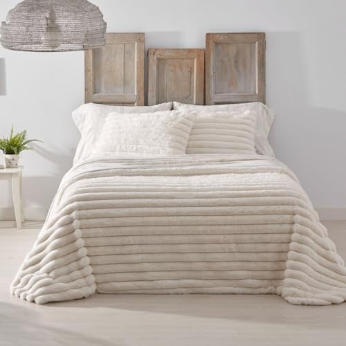 Burrito Blanco | Colcha edredón Invierno con Borreguillo | Cama de 105cm. (+Medidas Disponibles) | Diseño 438 | Color Crema (205x270 cm)