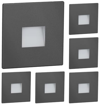 ledscom.de Luminaire d'escalier/encastré mural à 6 LED FOW pour l'intérieur et l'extérieur, downlight, carré, anthracite, 85 x 85 mm, blanc chaud