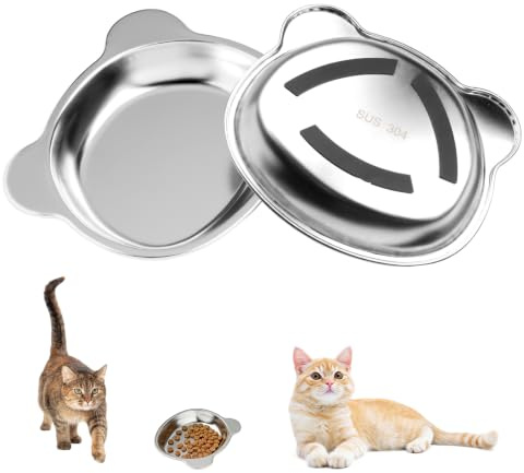 2 Pcs Cuenco Gatos, Comedero para Perros, Cuencos de Acero Inoxidable para Gatos, Cuencos Planos Antideslizante para Beber, Comida húmeda y Seca para gatoss