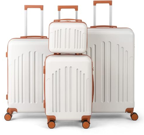 LEADZM Juego de Maletas de 4 Piezas con Neceser (Beige-Marrón)