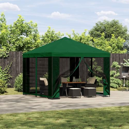 Mokuyary Padiglione 3 x 3 m Verde Poliestere e Acciaio 190 GSM Tenda di Ricezione, Gazebo Padiglione per Campeggio, Eventi, Terrazze e Festivals-A2