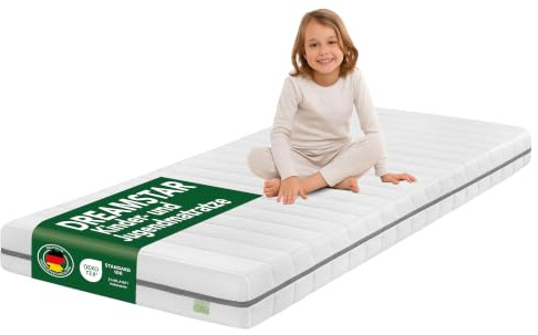 DREAMSTAR Ergo Kids Junior barnmadrass och ungdomsmadrass | Oeko-TEX® | hudvänligt överdrag avtagbart och tvättbart vid 60 grader | 80 x 200 cm