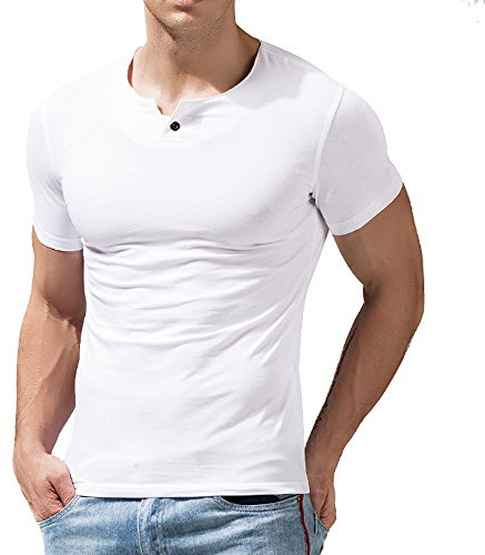 palglg Uomo Tshirt Casuale Manica Corta Maglietta Palestra V Neck Cotone Bianco XL