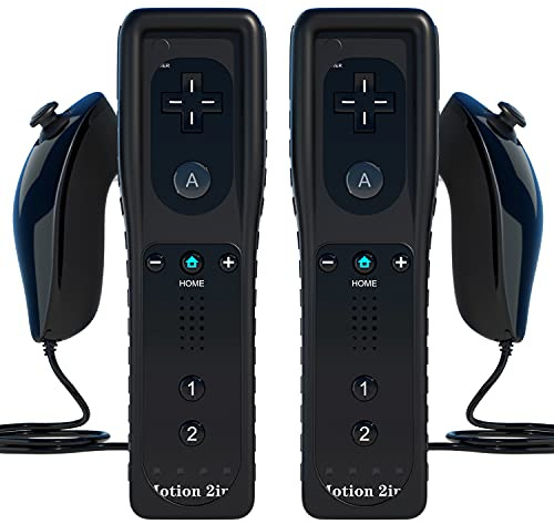2 Sets Remote Controller for Wii, TechKen Replacement Remote Built-in Motion Plus Controller and Nunchuck (Black)