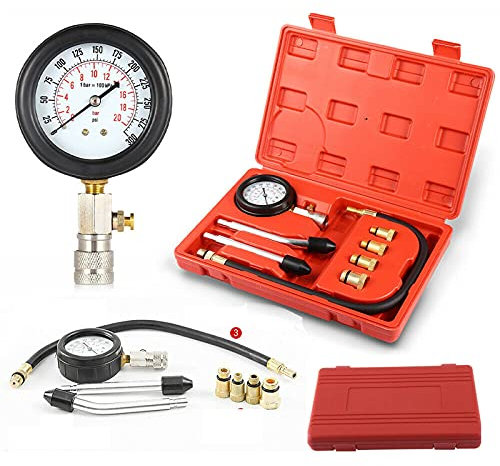 Kompressionstester Kompressionsmessgerät für Benzin und Diesel Motor öldruckprüfer Kfz Motorrad Kompression prüfen meßen 0-20 bar oder 0-300 psi Meßgerät Drucktester M10 M12 M14 M18