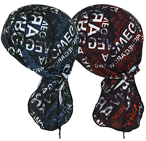 Arcweg Bufanda Pirata Bandana con Vendaje Ajustable Gorra Verano de Ciclismo Run Moto Skull Cap Absorbente de Sudor Plegable Suave Transpirable protección UV Jogging UPF 50+ (1 Blue+1 Red, One Size)