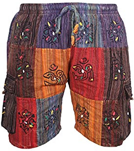 Ezhippie Men's Patchwork Hippie Festival Shorts, Multicoloured, XL