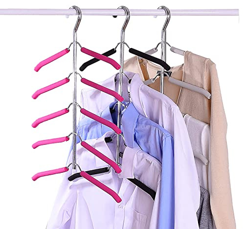 Klädhängare i flera lager blus trädhängare 3-pack 5 i 1 halkfri platsbesparande rostfritt stål skjorta hängare garderob organiserare