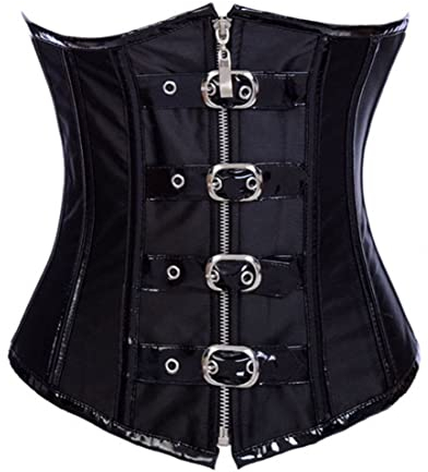 KUOSE Damen Unterbrust Mieder Taillen Korsett Bustier Steampunk Kunstleder Corsage (36-38, Schwarz)