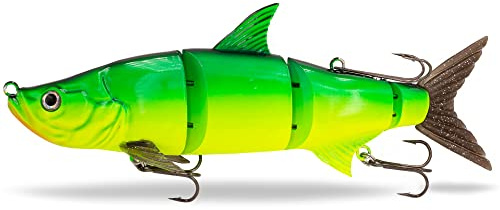 FISHN® TRAWL27 - XL Swimbait, magnetiskt toppkrok-system, dykdjup: 2–5 meter, 27 cm, 218 gr, långsam sänkning, 3 platser, stort dragkit för gädda fiske (TRAWL27 Lemon Star)