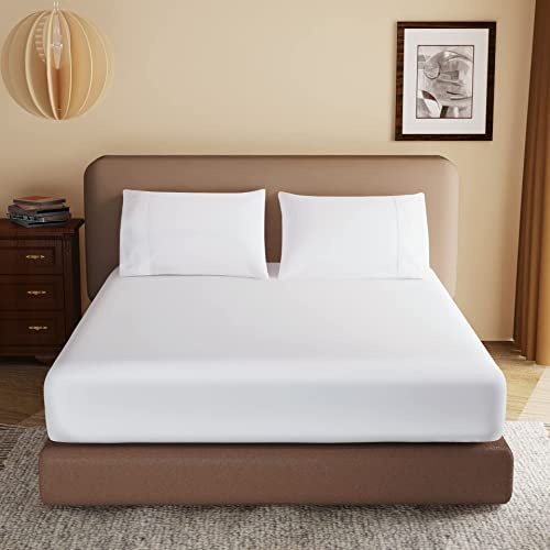 100% Egyptian Cotton Fitted Sheet Full Size White, 600 Thread Count, 8-16 Deep Pocket Sheet, Soft & Elastic Sateen Weave Bottom Sheet for Hotel & Home (White, 1 Pack Fitted Sheet Only, Full)